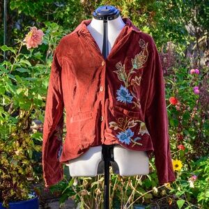 Monroe & Main customized-embroidered Chestnut-colored suede-look velvet jacket